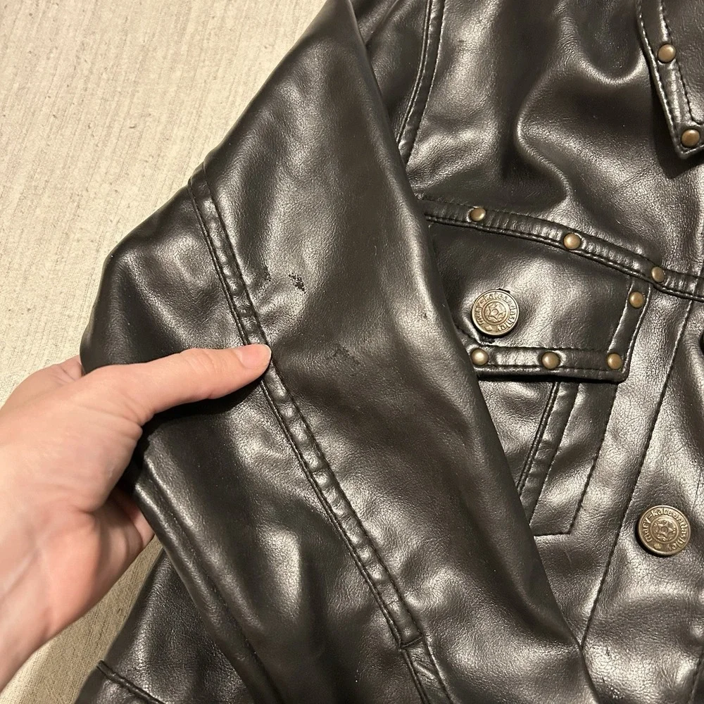 Mary Kate and Ashley Girls Faux Leather Jacket Black Studded Moto Size 6X Y2K